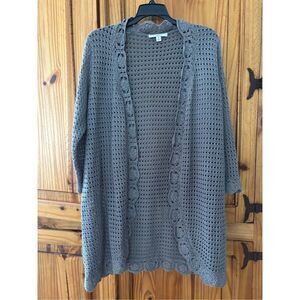 Liz Claiborne Open Weave Cardigan with Crochet Flower Detail
